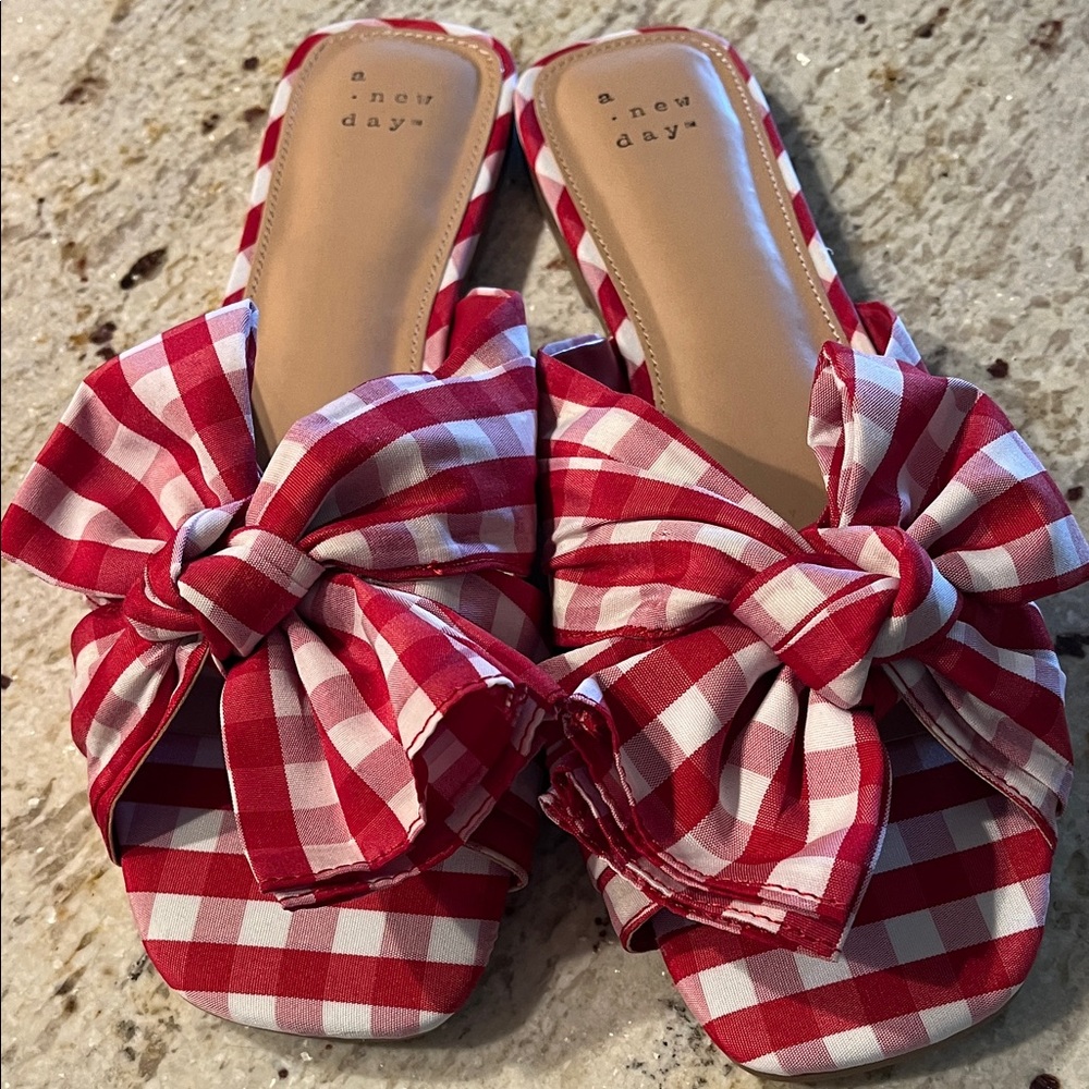 A New Day Red and White Gingham Mules